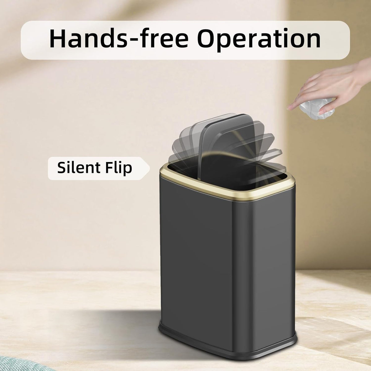 8L/2.1 Gal Small Bathroom Trash Can with Lid, Swing-Top Rectangular Waste Bin, Stainless Steel