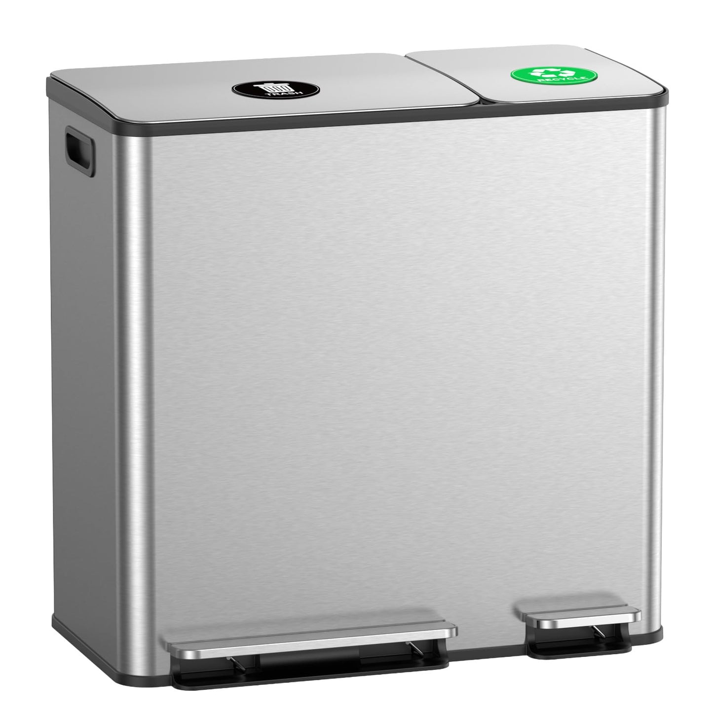 Lovewind Dual Trash and Recycling Bins for Kitchen, 13+6 Gallon Stainless Steel Garbage and Recycle