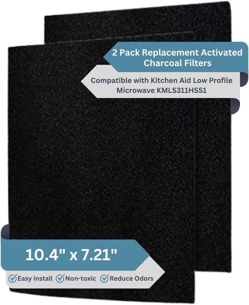 2-Pack Activated Carbon Charcoal Microwave Hood Filters - Pre-Cut 10" x 7.21" Microwave Hood