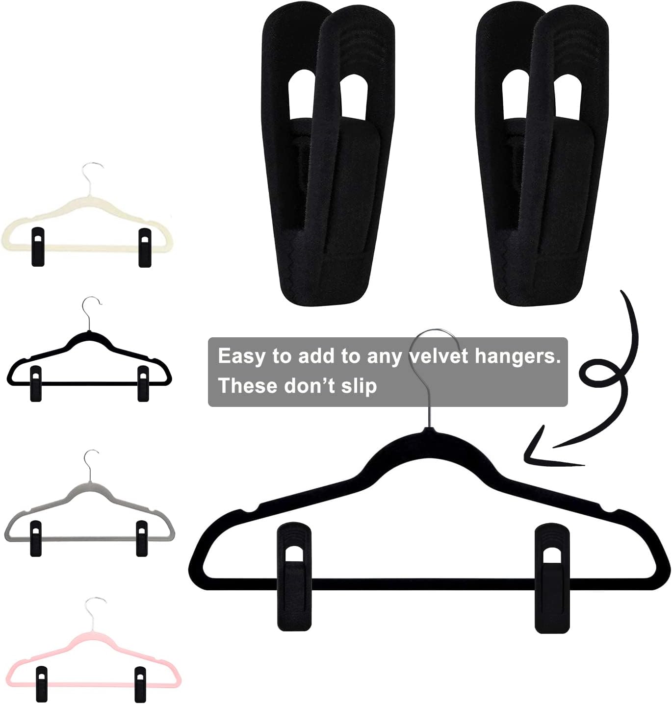 Black Velvet Hangers Clips 20 PCS, Non-Slip Velvet Clips for Suit Pant Skirt Hanger, Strong Finger