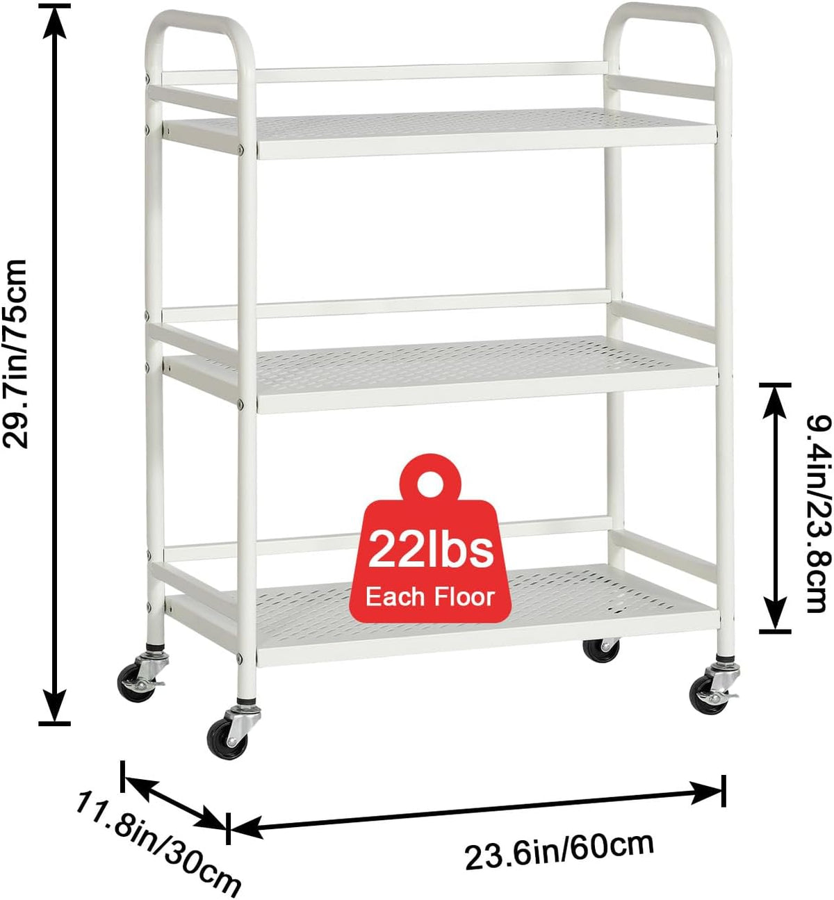 HDANI 3 Tier Metal Rolling Heavy Cart Supports 40 Lbs Per Tier,Rolling Cart with 2 Lockable Wheels