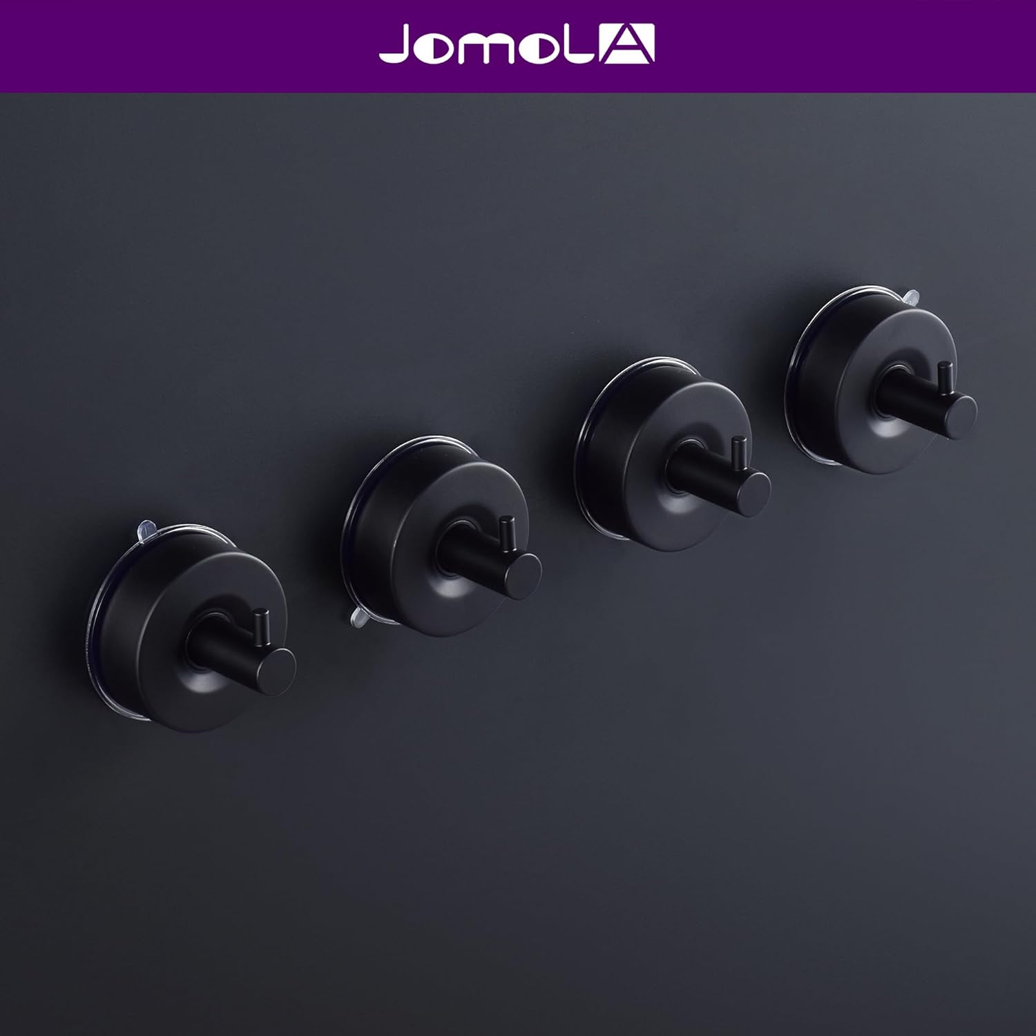 JOMOLA Stainless Steel Bathroom Suction Hooks - No Drill Adhesive-Free Wall Mount for Shower, Towel