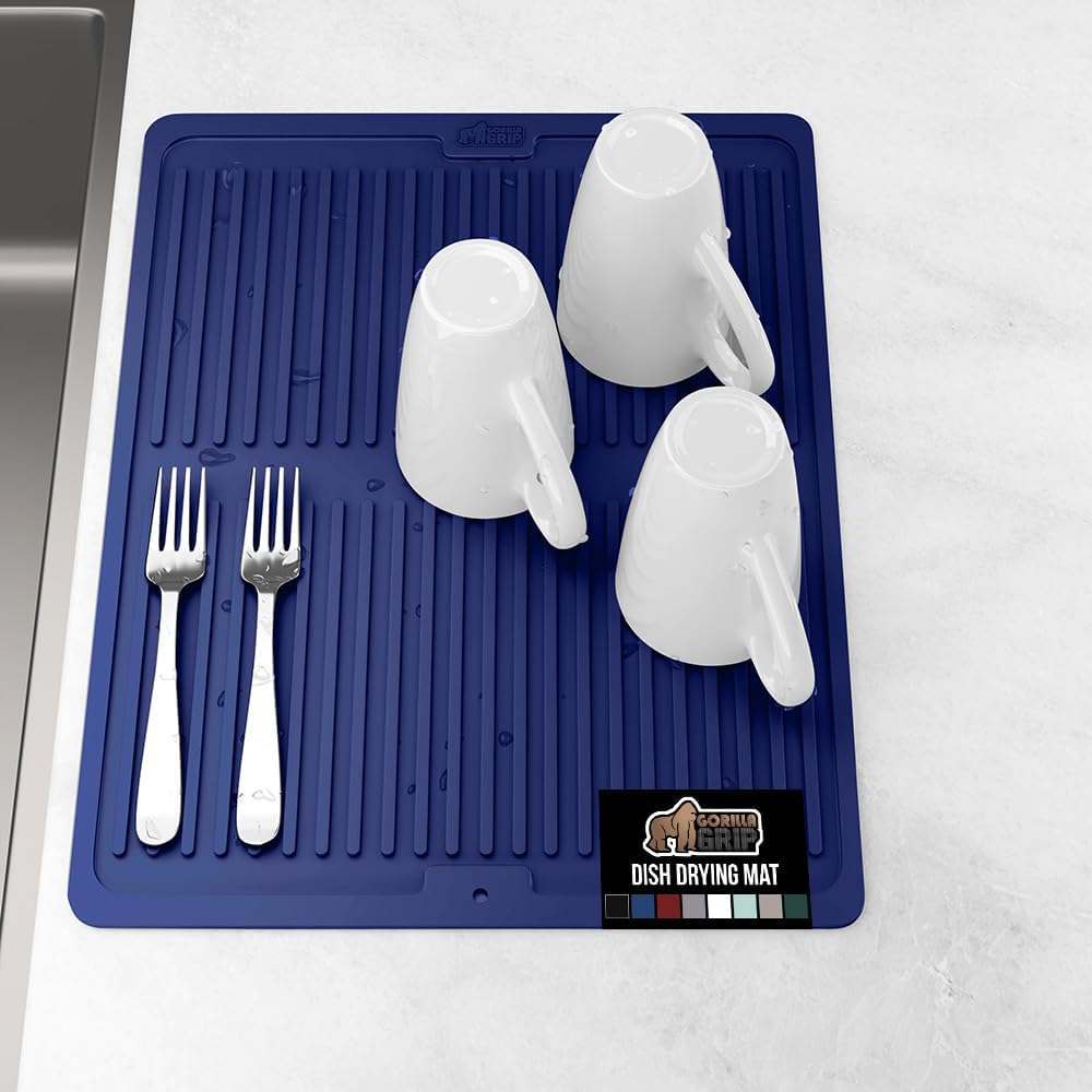 GORILLA GRIP 100% BPA-Free Patented Silicone Dish Drying Mat for Kitchen Counter, Water Catching