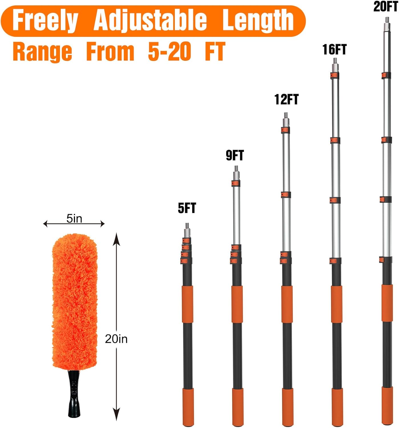 26FT High Reach Duster Cleaning Kit with Extension Pole, High Ceiling Fan Cleaner Duster Tool for