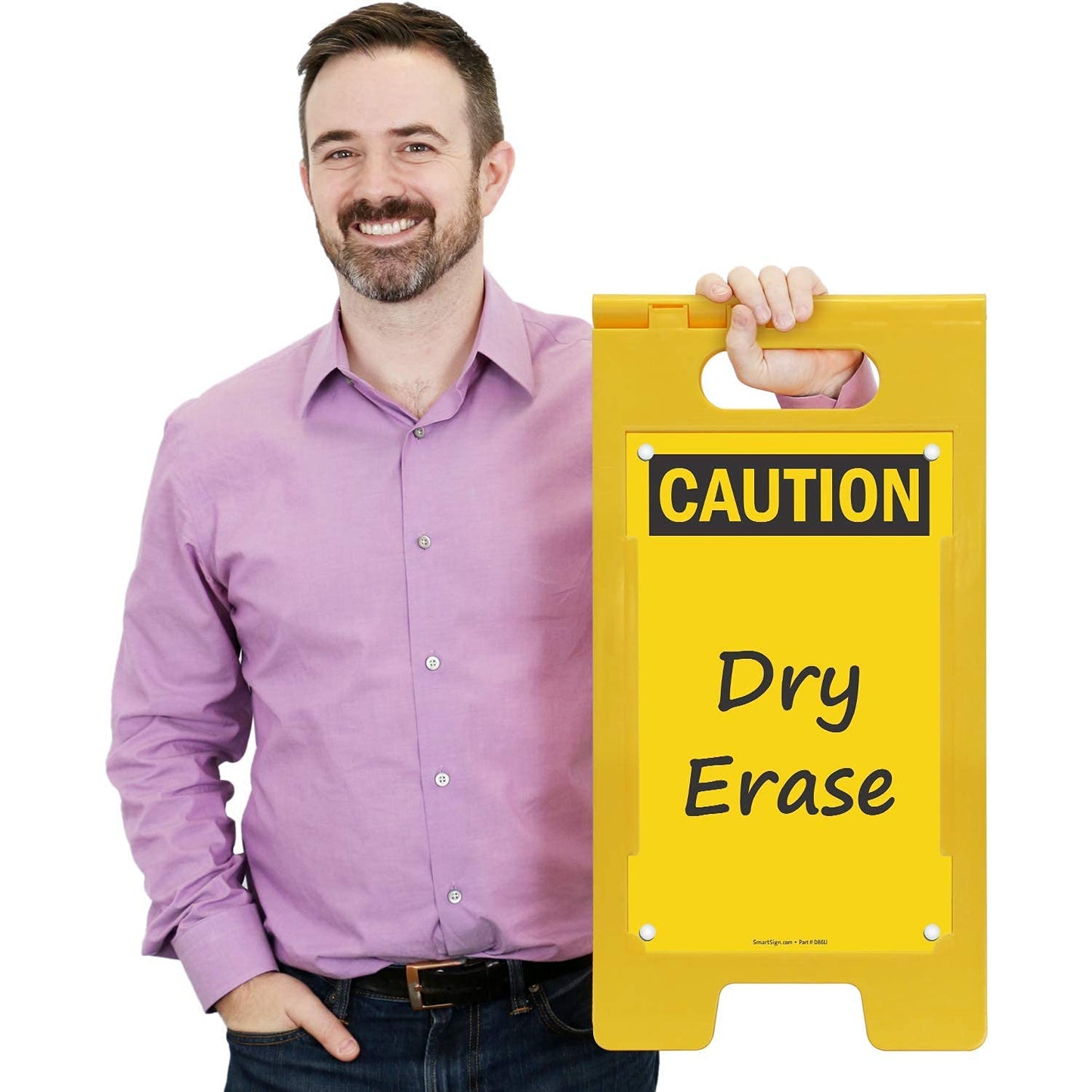 SmartSign - SF-0127-FB-25x12-DE Caution Blank Write-On Folding Floor Sign With Dry Erase Finish By