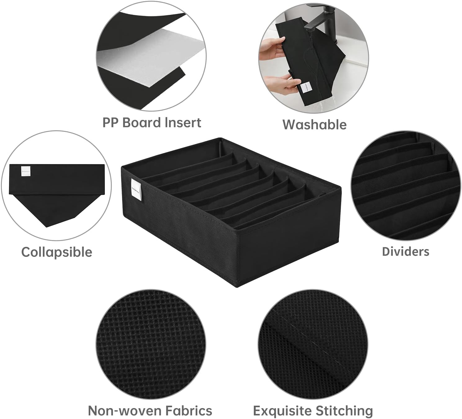 4 Packs T-shirt Drawer Organizers for Clothing,8 Grids Compartment Wardrobe Storage Box, Washable