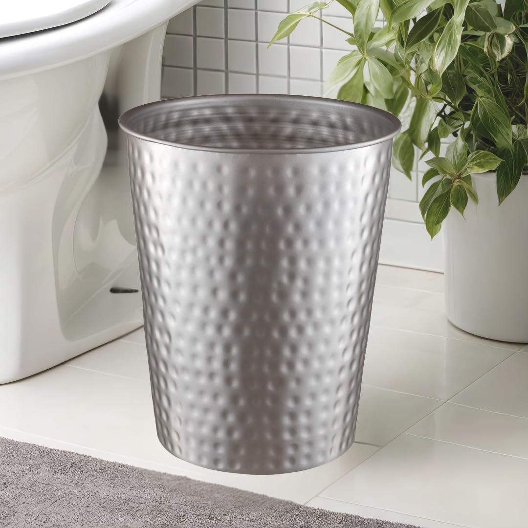 Monarch Abode Pewter Hand Hammered Metal Wastebasket for Home Office Bedroom, Decorative Waste