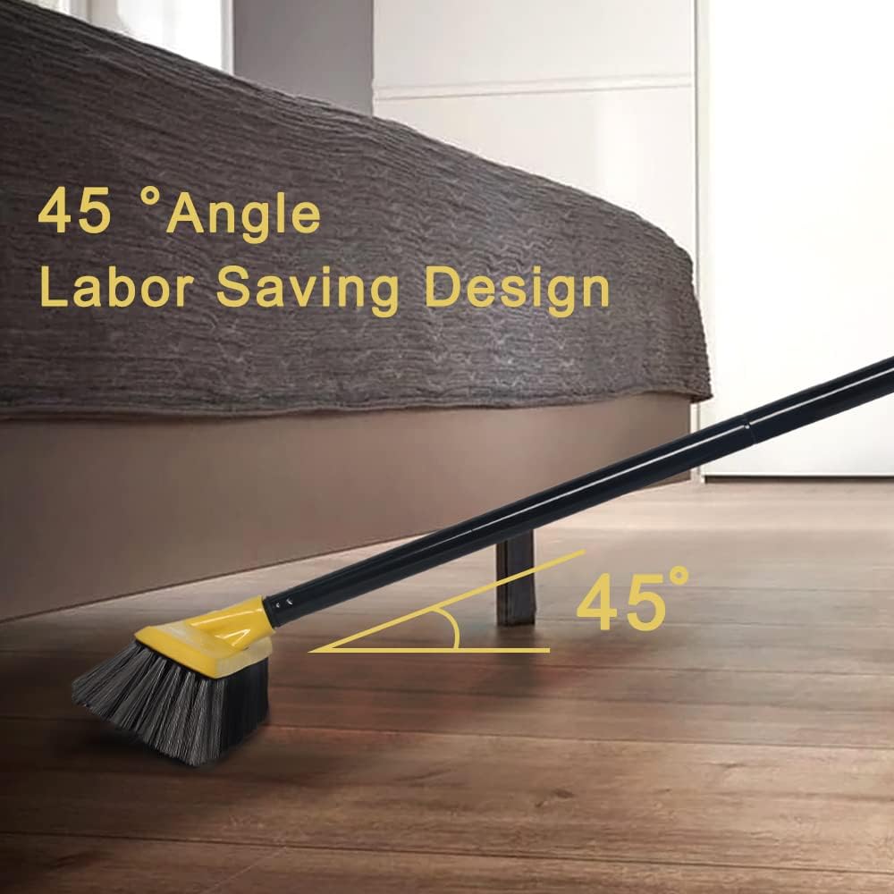 Push Broom with Long Handle, Floor Brush 51.6 inch Soft Bristle Broom 12.2" Wide for Cleaning