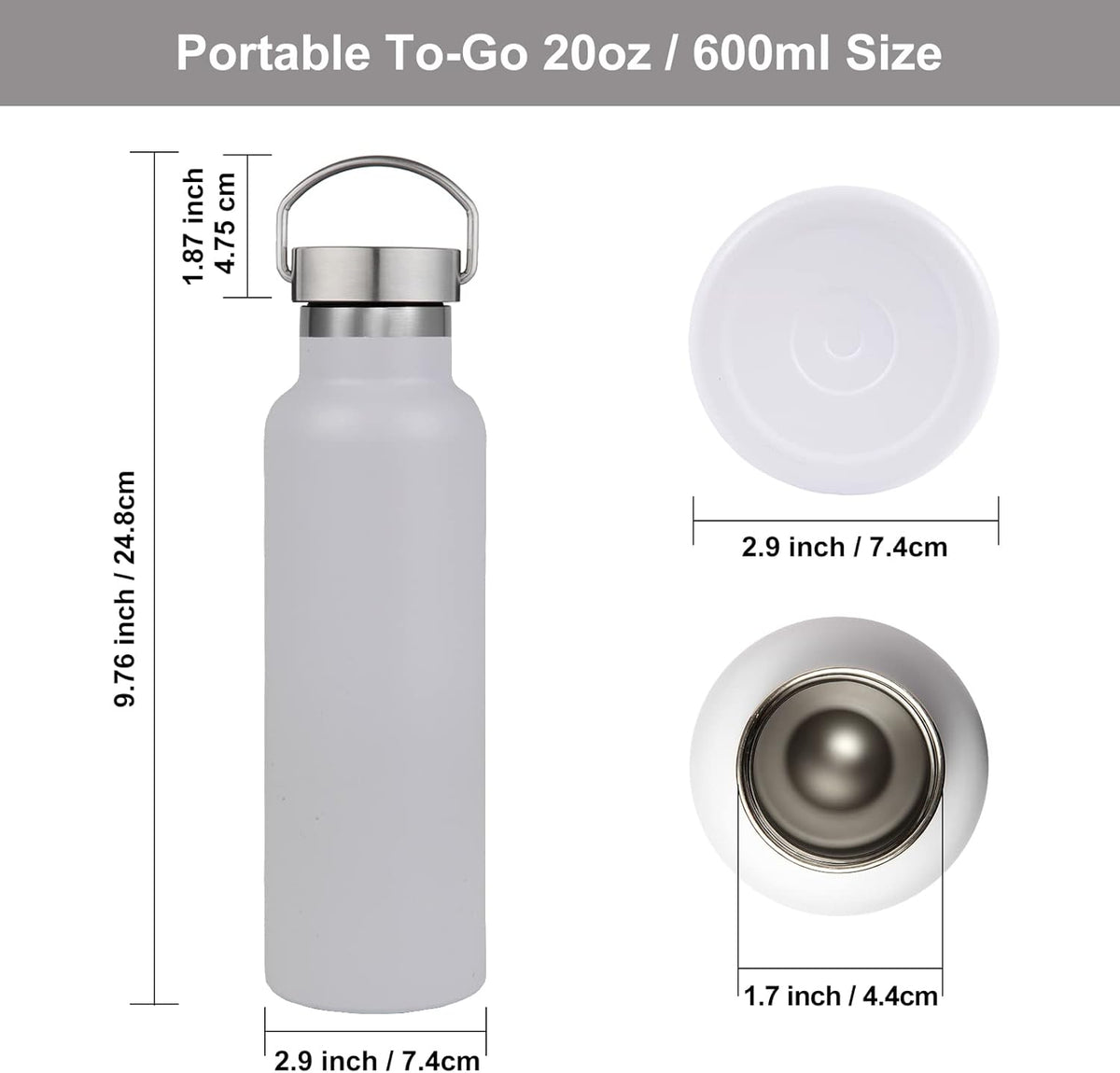 Neihepal 20 oz Insulated Water Bottles Bulk 4 Pack,Stainless Steel Double Wall Sport Bottle with