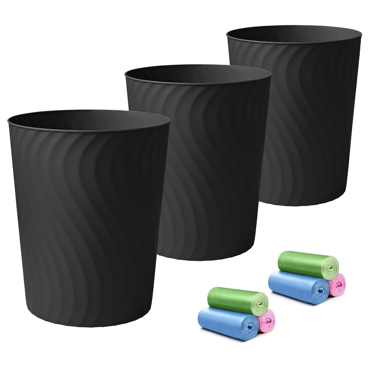 YGJT Small Trash Can, 3 Pack 1.8 Gallons Bathroom Trash Can, Slim Waste Basket, Round Garbage Can
