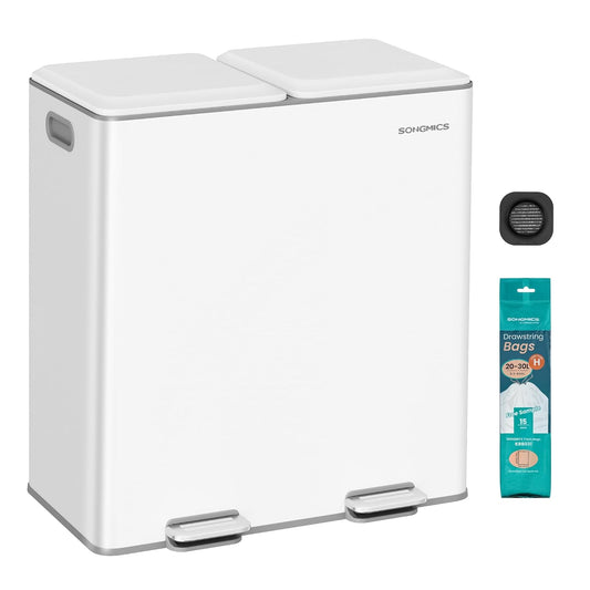 SONGMICS Trash Can, 2 x 8 Gallon (2 x 30 L) Double Garbage Can with Soft-Close Lids, Removable