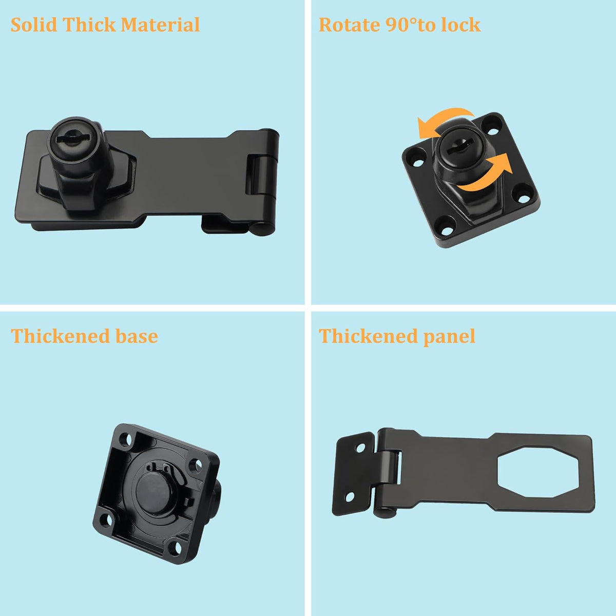 Alise Keyed Hasp Lock,2.5 Inch Safety Packlock Clasp Hasp Lock Latch with Lock, Black Door Hinge