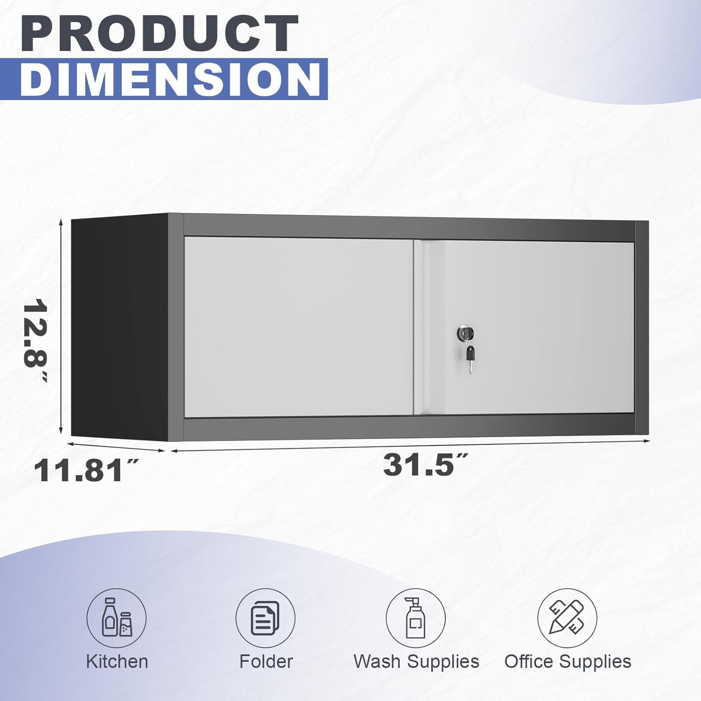 Metal Garage Storage Cabinet, Locking Cabinet Wall Mounted, 12.8" H Floating Cabinet for Warehouse
