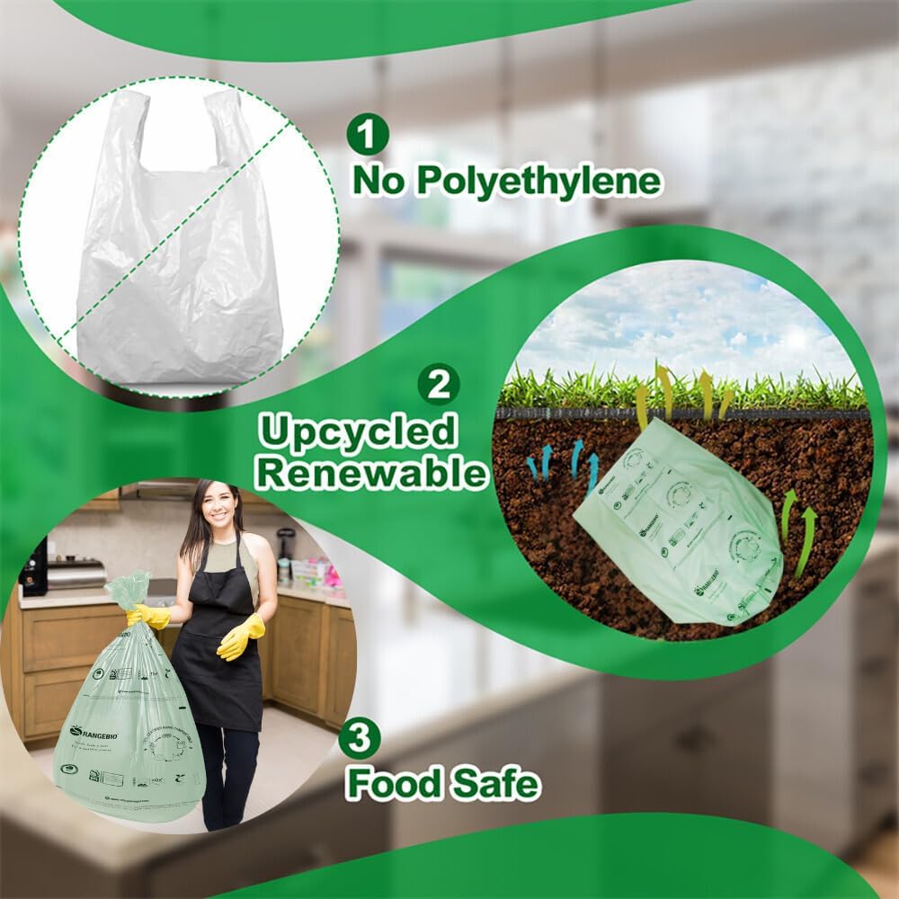 100% Certified Home Compostable Trash Bags, 55 Gallon, 60 Count, 1.5 Mils Extra Thick 38 x 58