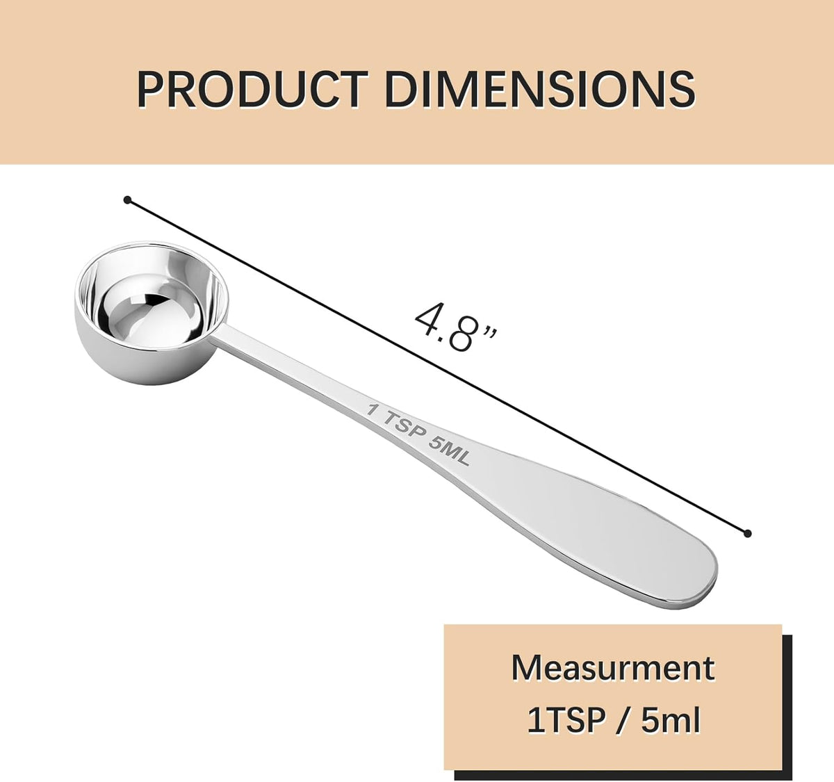 2PCS 1tsp(1/3tbsp, 5 ml) Single Measuring Spoon, Stainless Steel Individual Teaspoon, Metal Measure