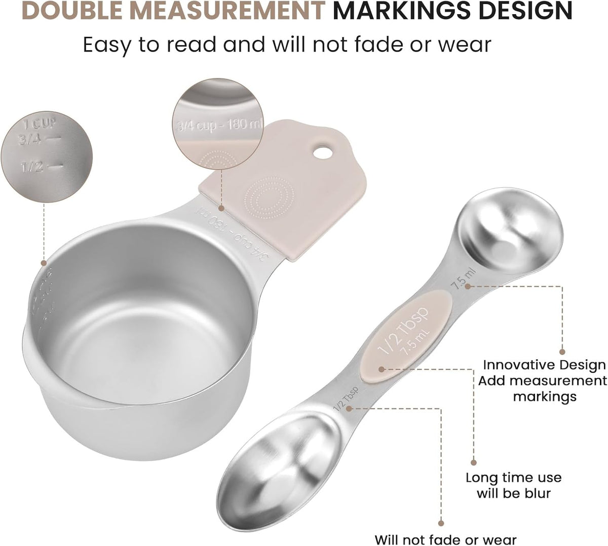 Magnetic Measuring Cups and Spoons Set-Heavy Duty 304 Stainless Steel，Double Measurement