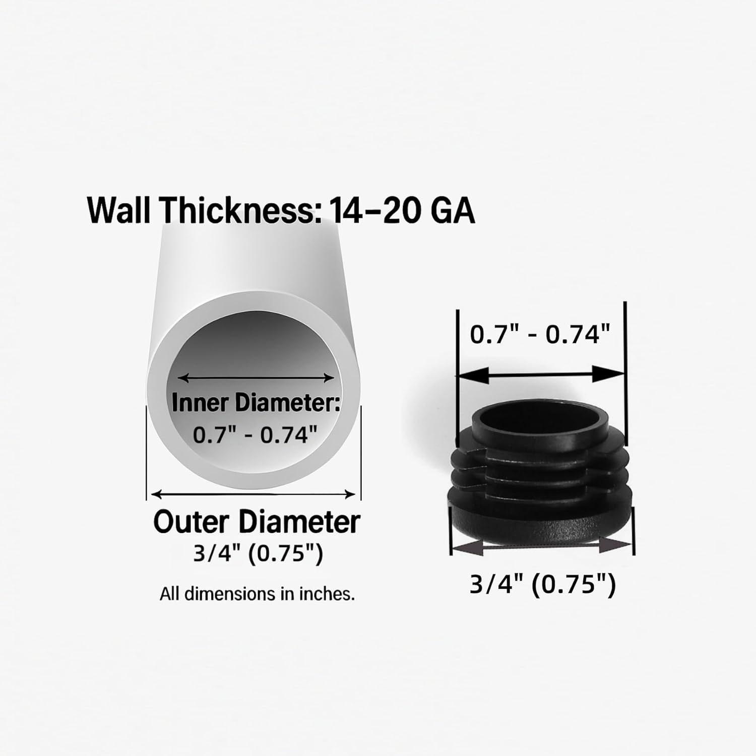 Plastic Plugs Tubing End Caps Chair End Caps Furnigear 3/4" Outside Bottom Round Tubing Caps Black