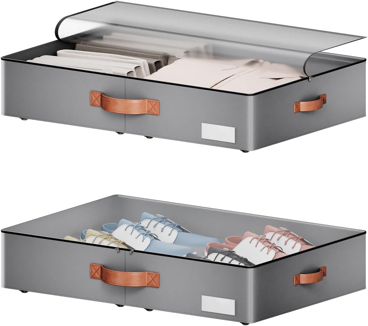 Under bed Storage With Wheels,Low profile 5.5 inches Height Storage Bins,Rolling Under bed Shoe