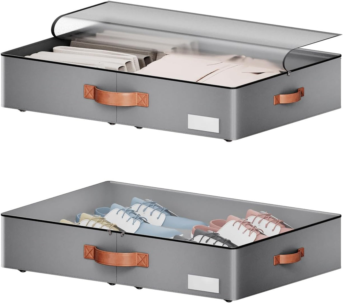 Under bed Storage With Wheels,Low profile 5.5 inches Height Storage Bins,Rolling Under bed Shoe