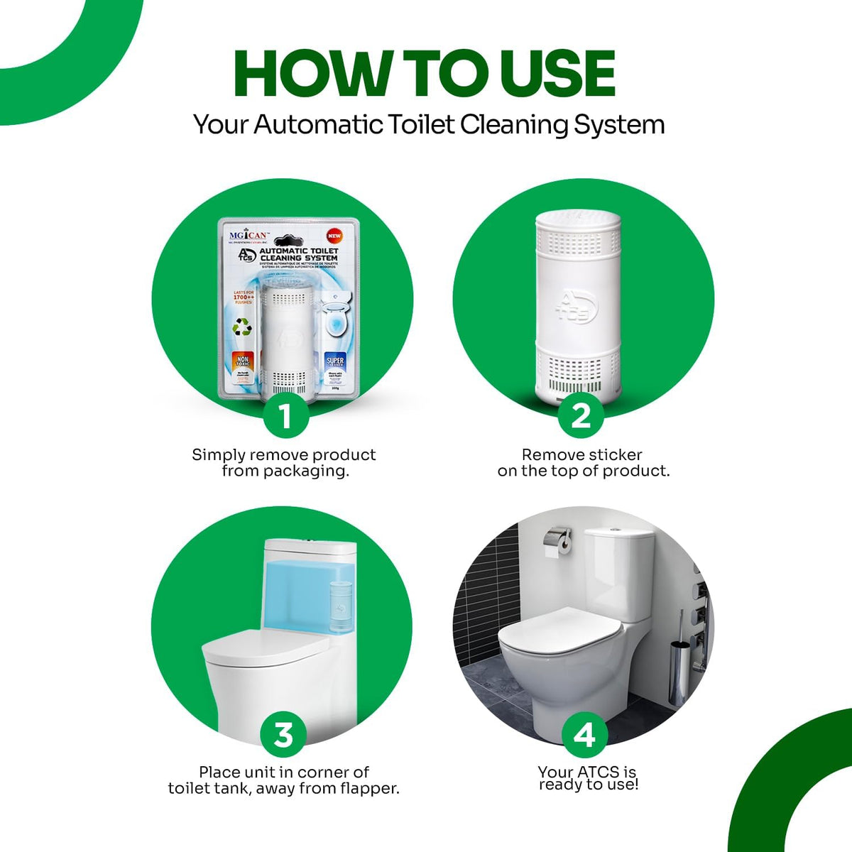 MGICAN Patented Automatic Toilet Cleaning System(ATCS) | Non-Toxic | Bleach Free & Long-Lasting |