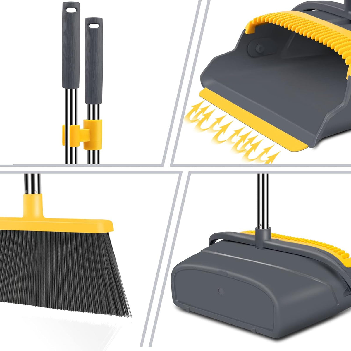 kelamayi Upgrade Broom and Dustpan Set, Broom with Dustpan Combo Set, Self-Cleaning with Dustpan