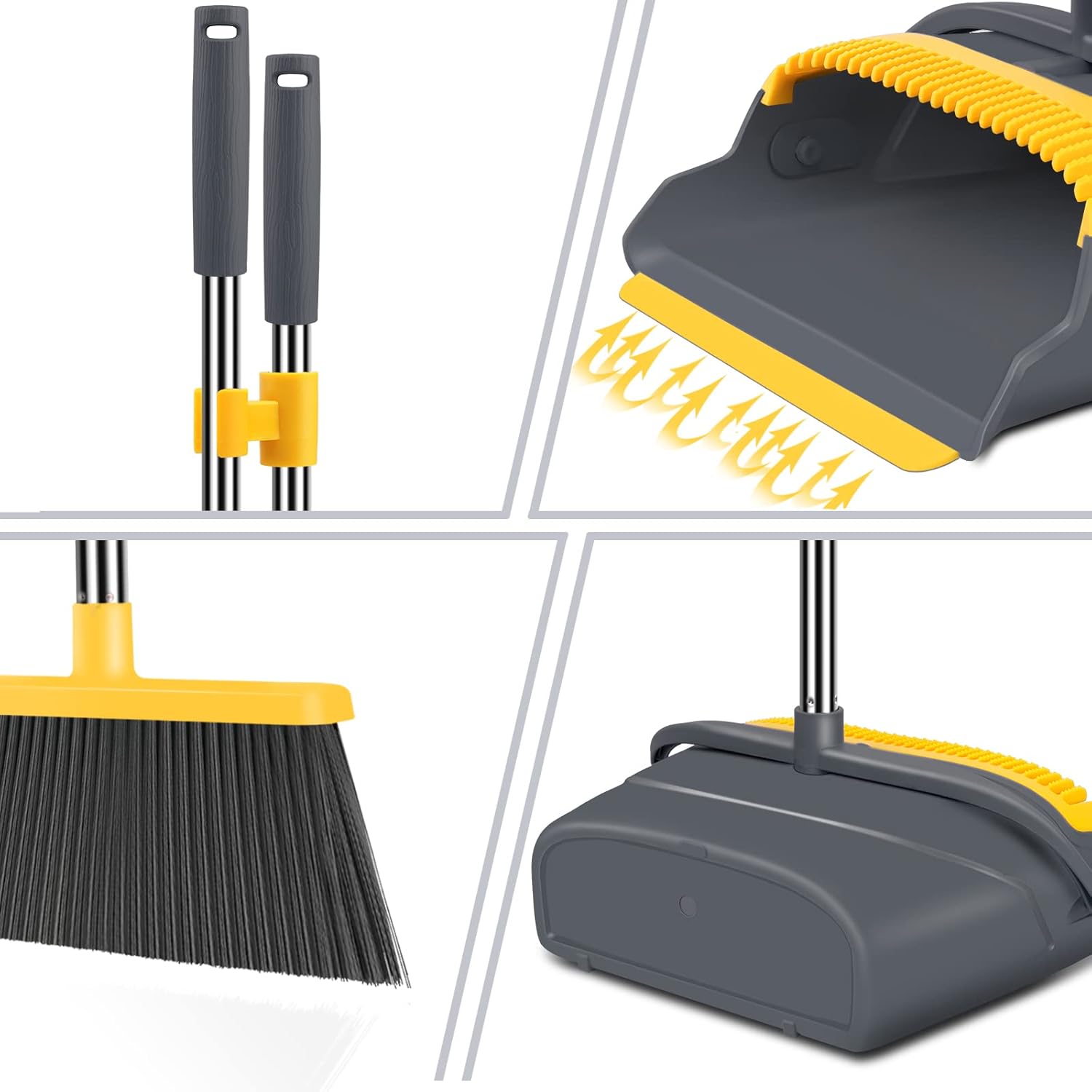 kelamayi Upgrade Broom and Dustpan Set, Broom with Dustpan Combo Set, Self-Cleaning with Dustpan