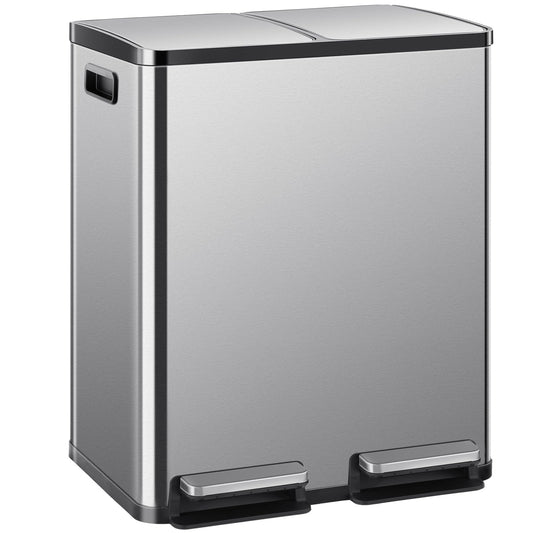 DUMOS Kitchen Trash Can, 2x8-Gallon Dual Trash Can with Lid, Stainless Steel Garbage Bin with 2