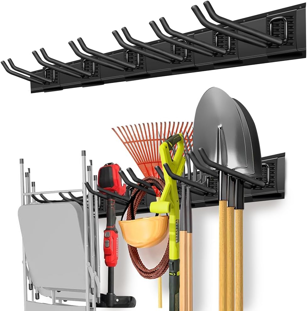 Garage Organization, Garage Wall Organizer with 48 inches Rails and 6 Hooks, Tool Organizers Heavy