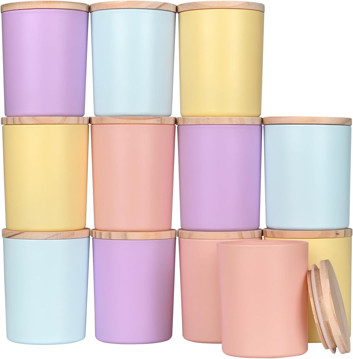 SHOWIN Thick Candle Jars for Making Candles 12 Pcs, 7 OZ Empty Jars with Wood Lids for Candle