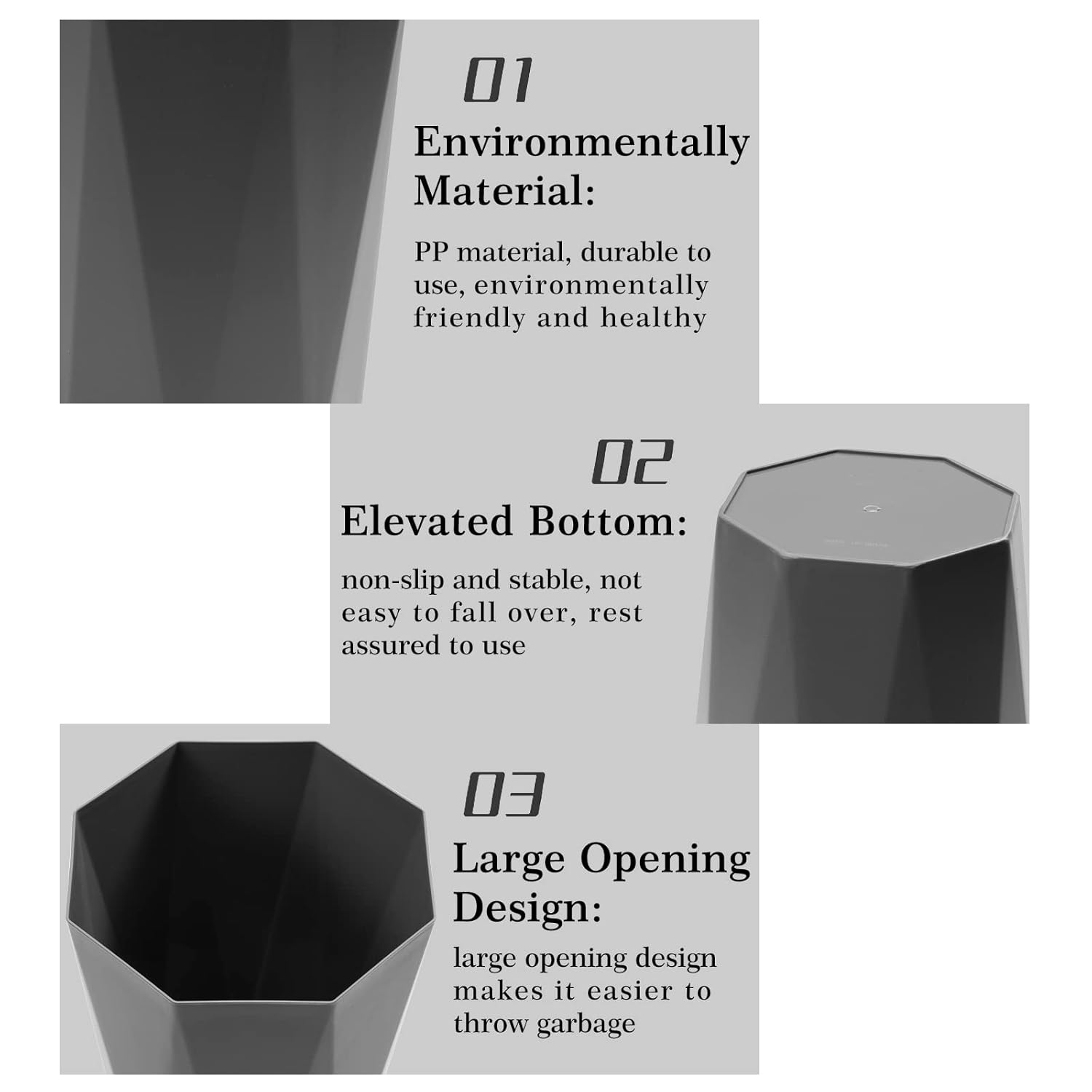 12L Trash Can Wastebasket Plastic Trash Bin Garbage Container Rubbish Can Paper Basket Office