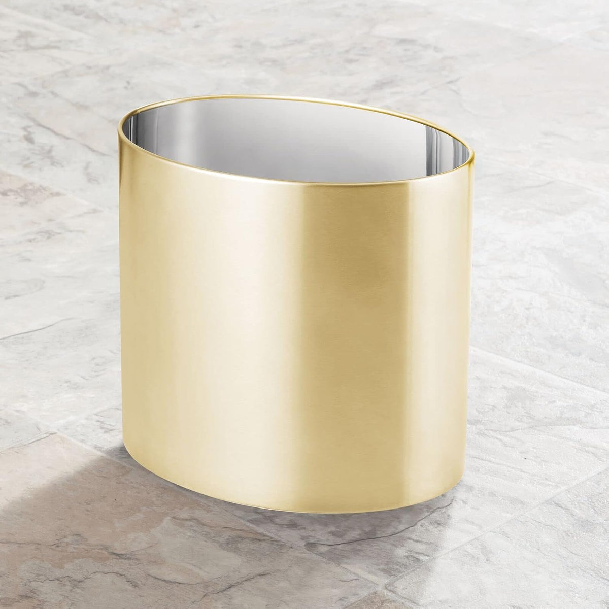 mDesign Stainless Steel Metal Oval Trash Can, 7.9 Liter/2.09 Gallon Wastebasket, Garbage Basket Bin