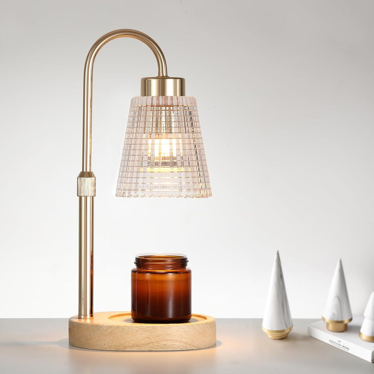 Gold Candle Warmer Lamp with Timer and Dimmer,Fragrance Electric Wax Melt Warmer with 2