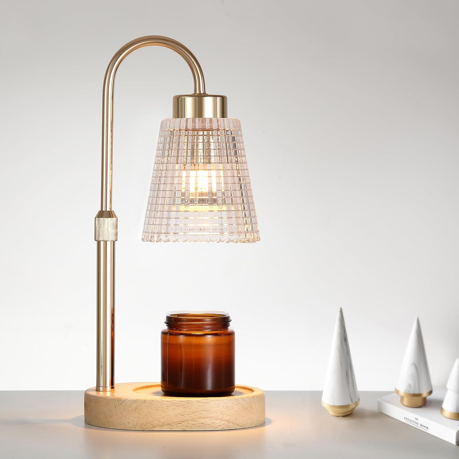 Gold Candle Warmer Lamp with Timer and Dimmer,Fragrance Electric Wax Melt Warmer with 2