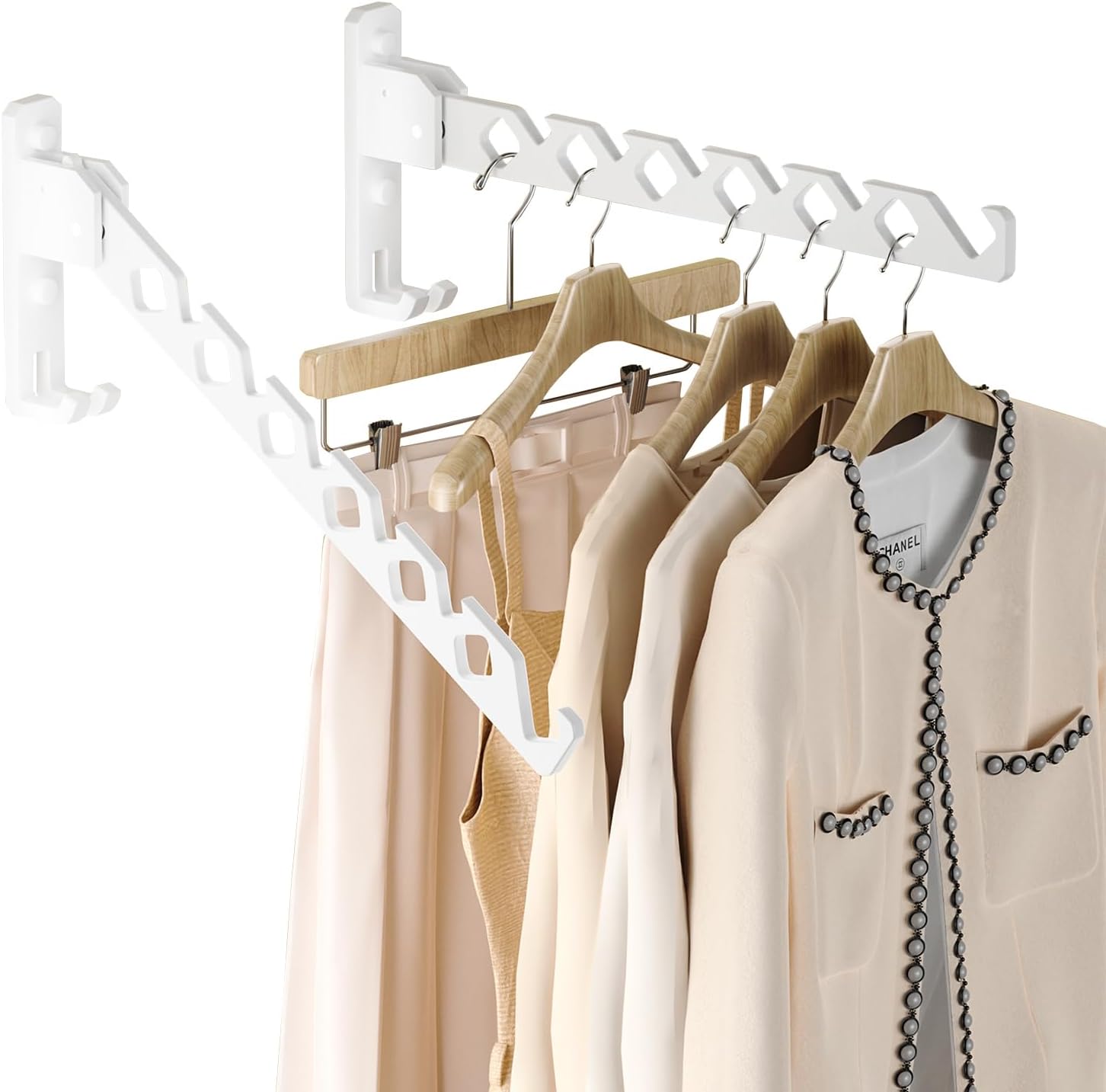 Dr.DJ Wall Mount Coat Hanger Holder White Clothes Drying Organizer Rack Garment Hooks Aluminium
