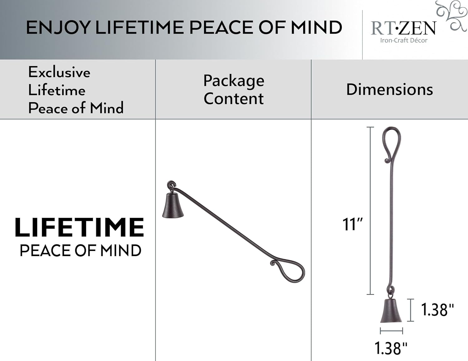 RTZEN Rustic Bell Candle Snuffer - Handcrafted Decorative Rustic Wrought Iron Candle Extinguisher