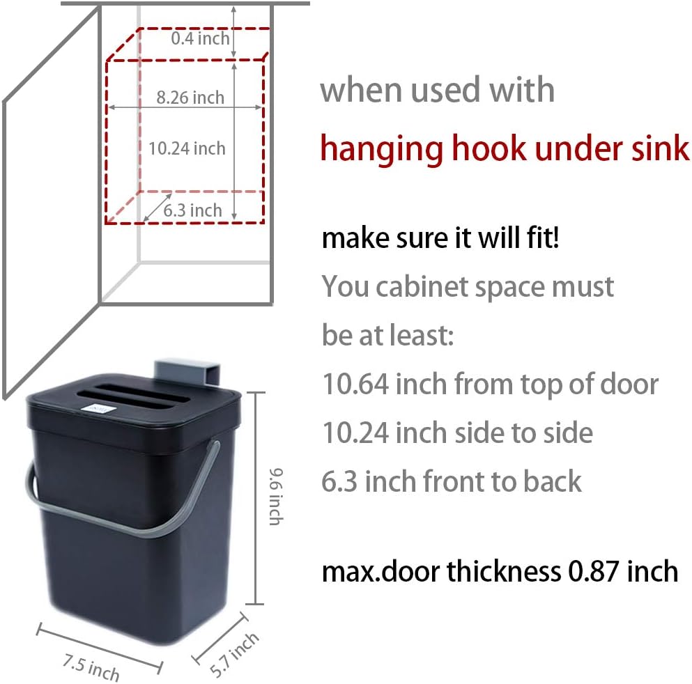 Compost Bin for Kitchen Countertop Under Sink,Bathroom Hanging Small Trash Can with Lid,Mountable