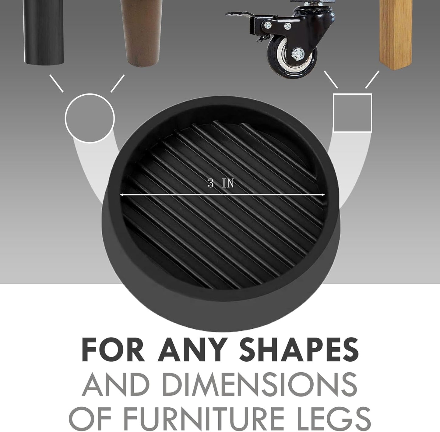 3X3 Round Rubber Caster Cups, Non Slip Furniture Pads, Anti-Slip Gripper, Anti Skid Furniture Feet