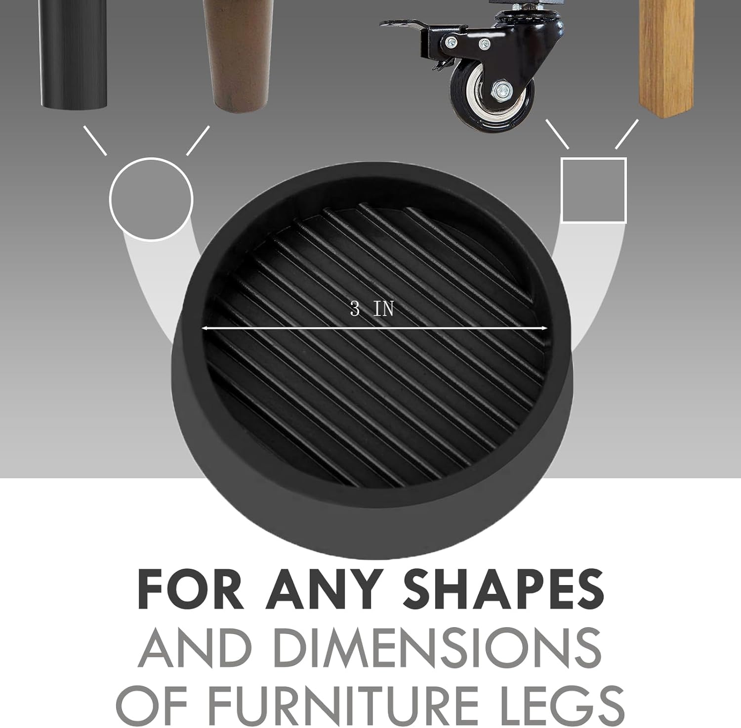 3X3 Round Rubber Caster Cups, Non Slip Furniture Pads, Anti-Slip Gripper, Anti Skid Furniture Feet