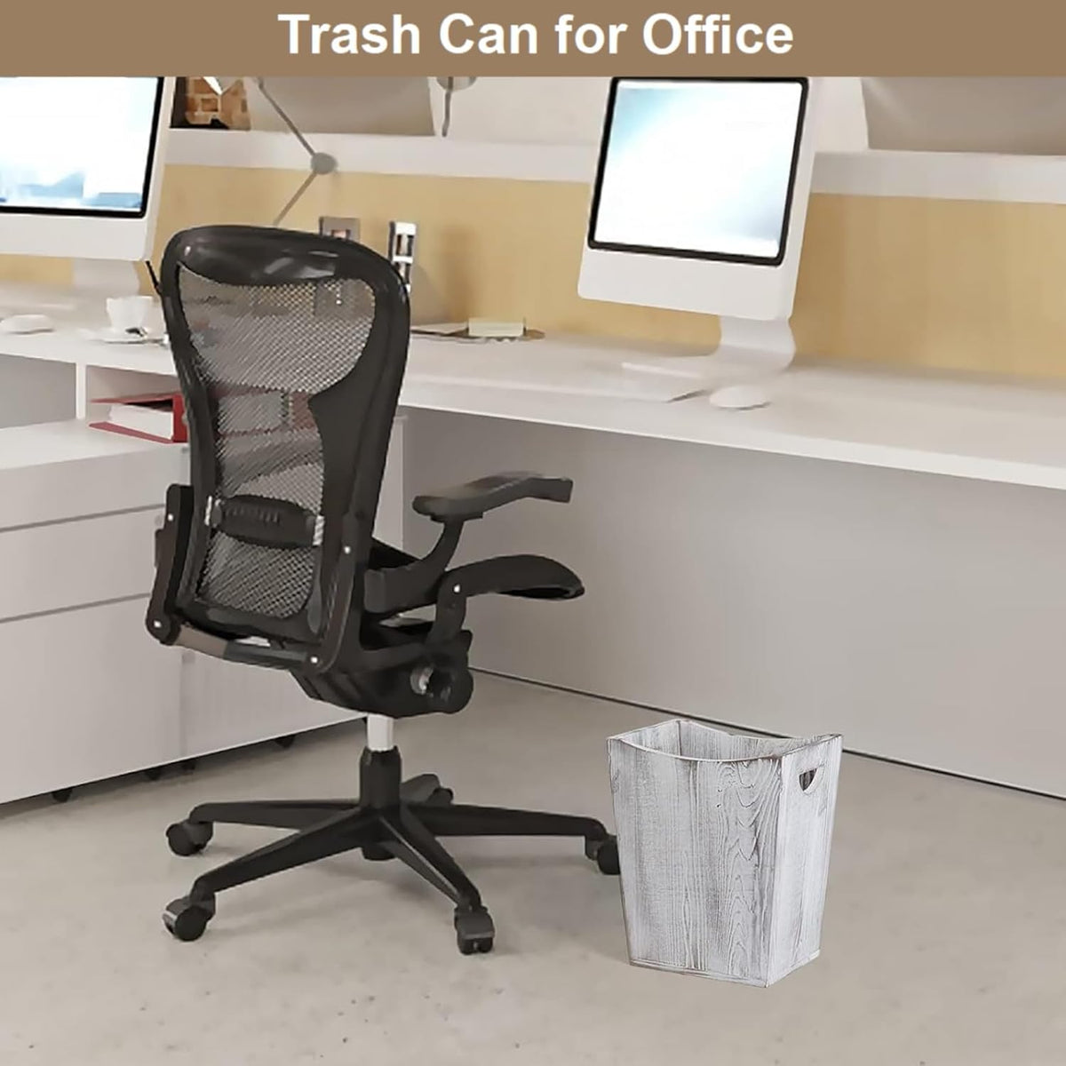 SEHERTIWY Wood Trash Can, Farmhouse Wastebasket Bin for Bathroom, Office, Bedroom, Living Room