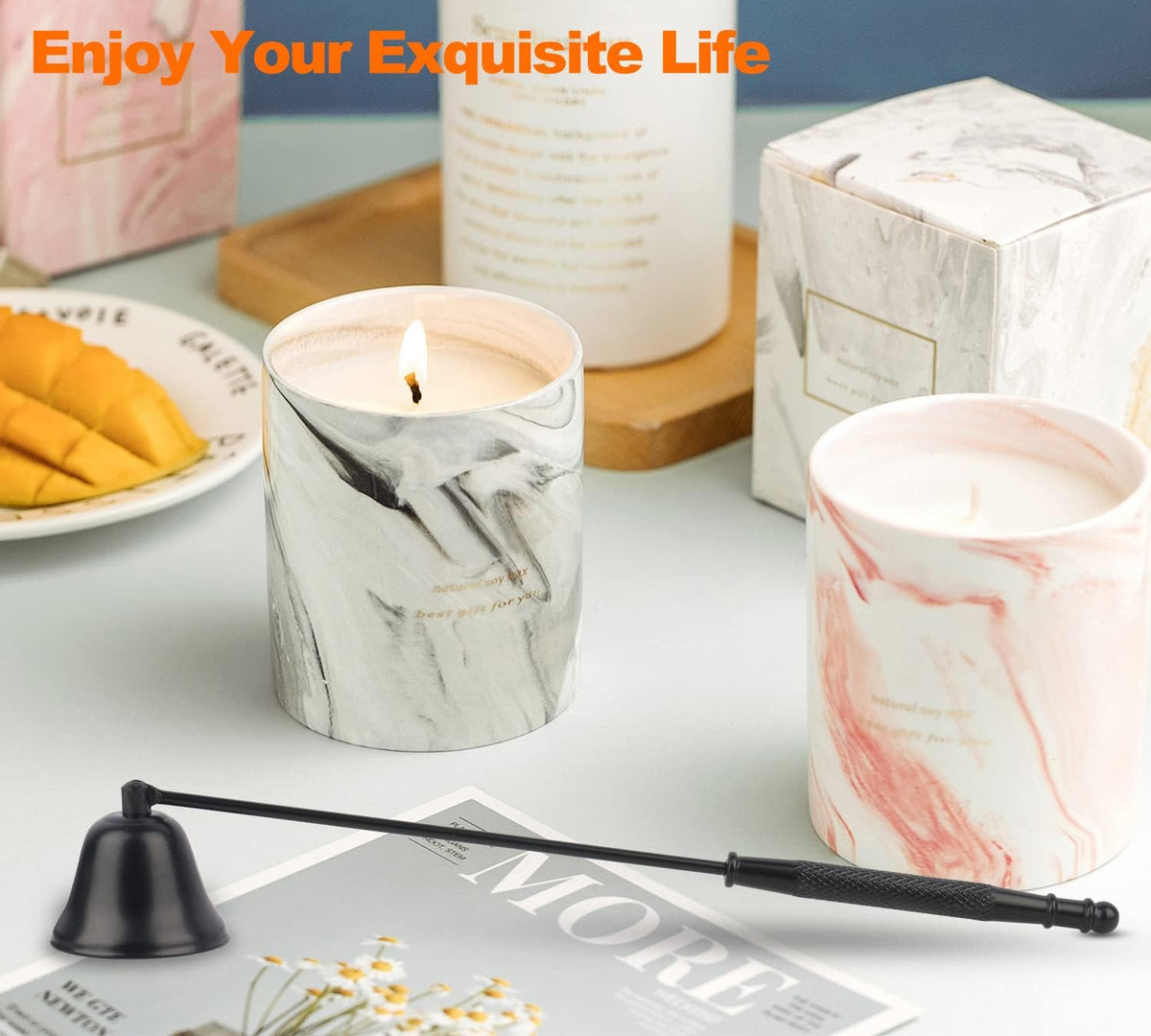 Candle Snuffer Black, Elegant Candle Extinguisher Snuffer Accessory with Long Handle for Putting