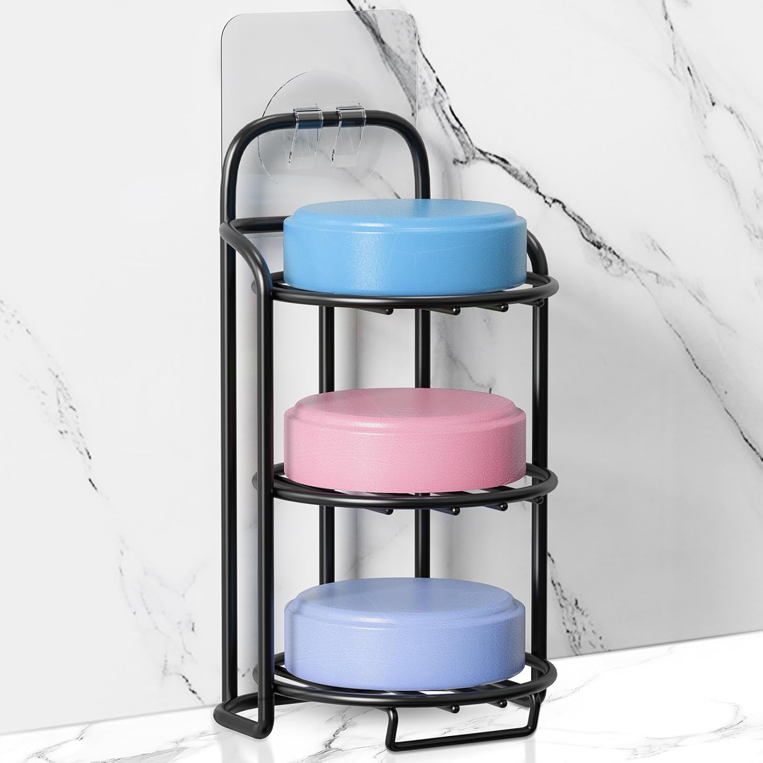3-Tier Shower Soap Shampoo Bar Holder, Self Adhesive & Freestanding Draining Bathroom Soap Dish