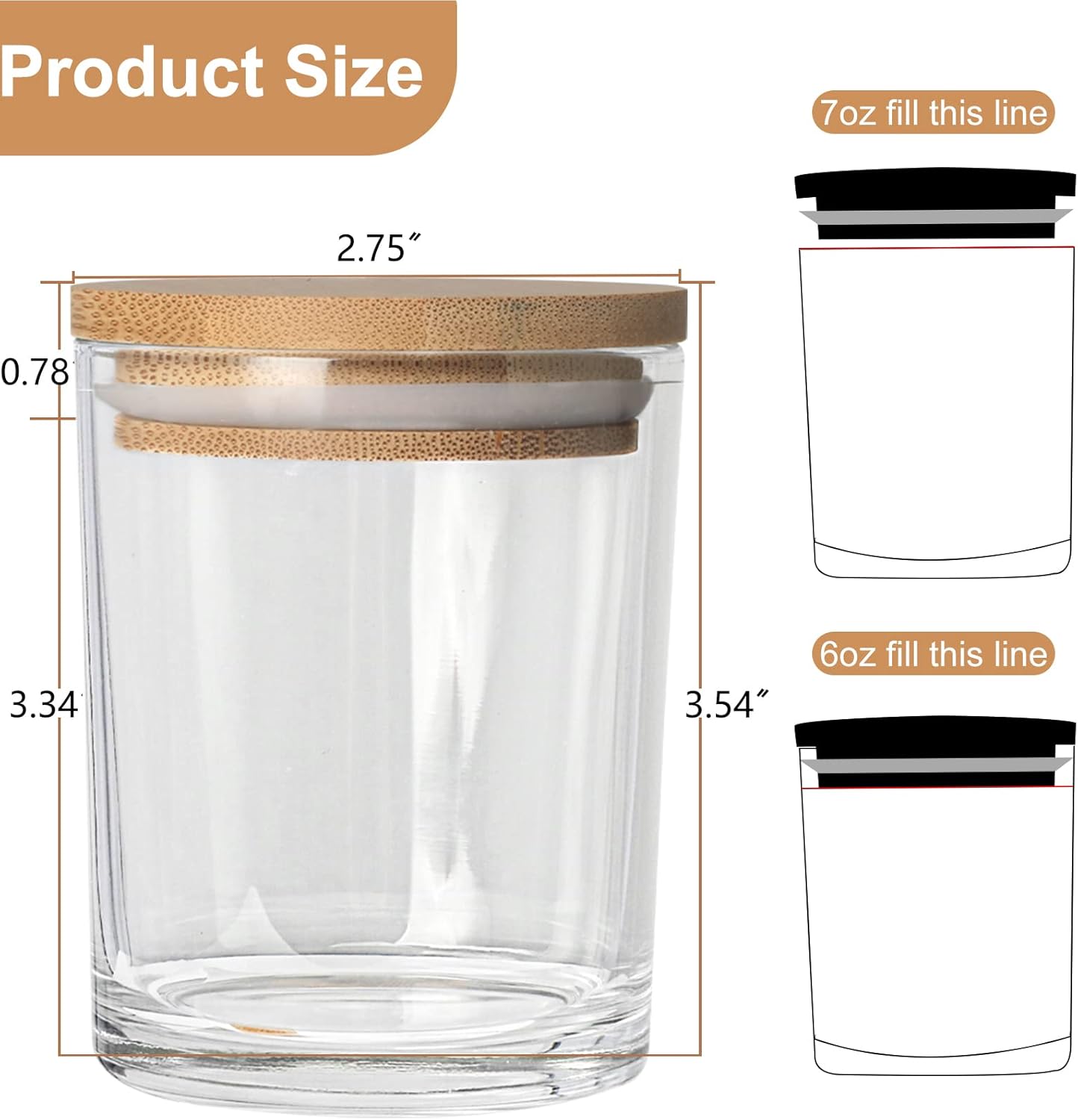 CONNOO 15 Pack 7 OZ Clear Candle Jars with Bamboo Lids, Thick Glass Empty Jars for Making Candles