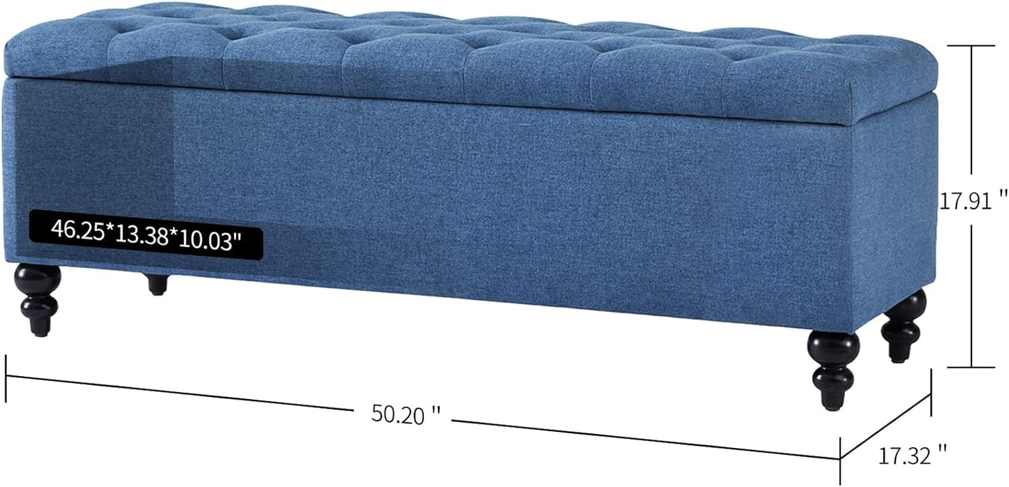 Storage Ottoman 50.2 Inches Upholstered Fabric Storage Ottoman Bench，Button Tufted Ottoman with
