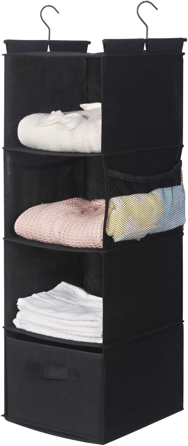 MAX Houser 4-Shelf Hanging Closet Organizer, Space Saver, Cloth Hanging Shelves with 2 Side