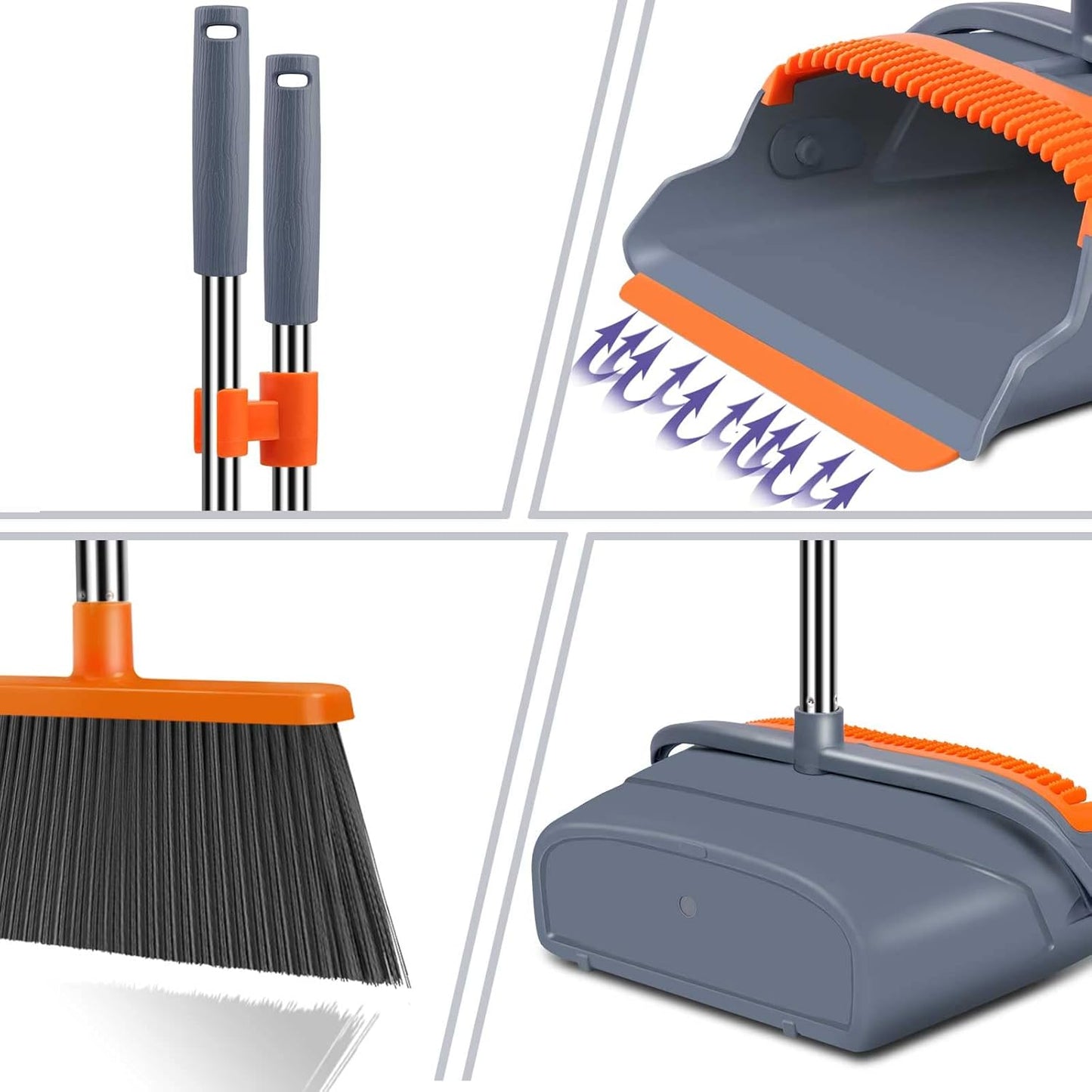 kelamayi Upgrade Broom and Dustpan Set, Self-Cleaning with Dustpan Teeth, Indoor&Outdoor Sweeping
