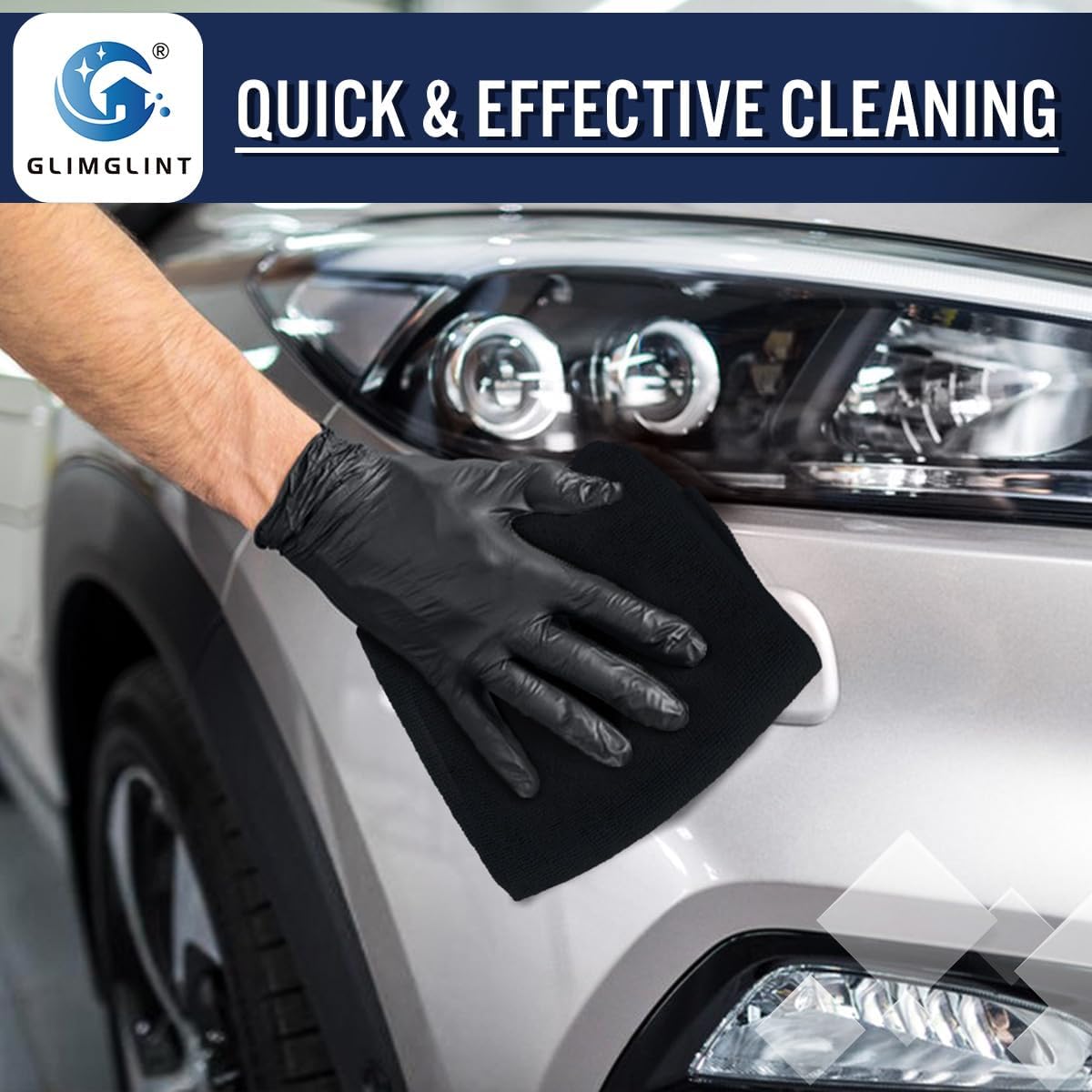 GLIMGLINT Black Microfiber Cleaning Cloth, 150 Pack Microfiber Towels for Cars, Lint Free