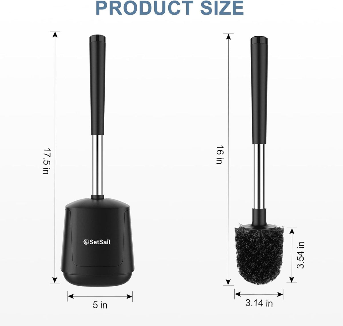 SetSail Toilet Brush and Holder 3 Pack, Self Closing Lid Toilet Bowl Brushes Holder Extra Long