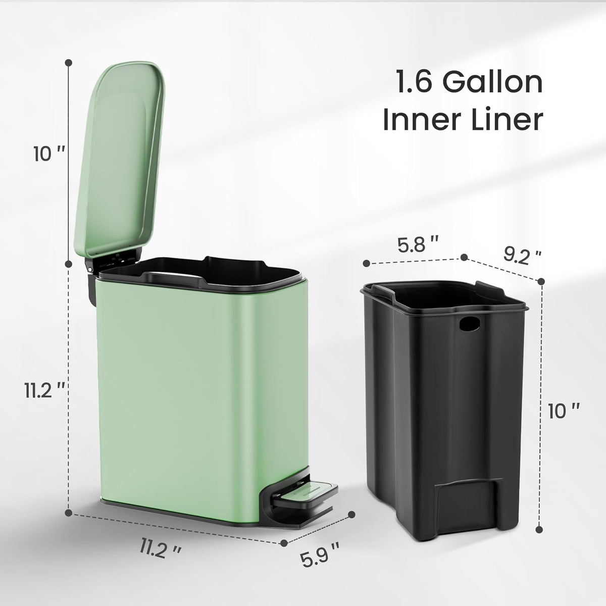 Cesun Small Bathroom Trash Can with Lid Soft Close, Step Pedal, 6 Liter / 1.6 Gallon Stainless