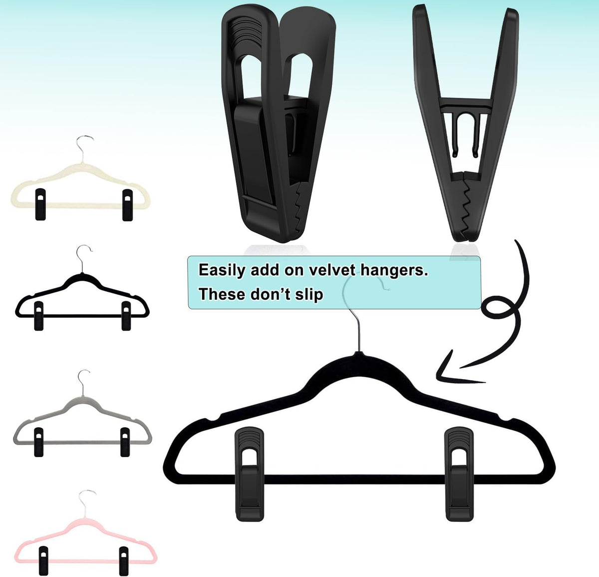 Hanger Clips Perfect for Velvet Hangers (Black, 20 PCS), Non-Slip Plastic Clips Pant Skirt Hanger