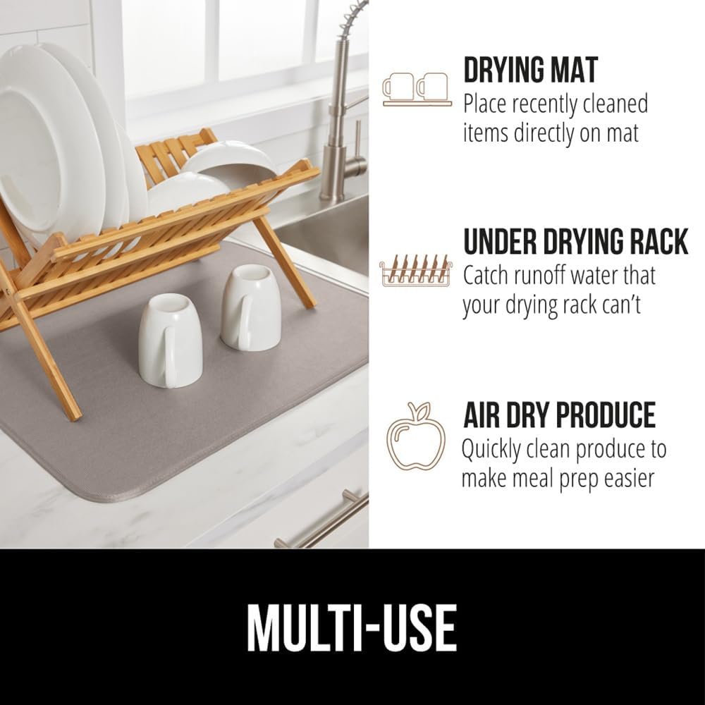 GORILLA GRIP Ultra Water Absorbent Microfiber Dish Drying Mat, Quick Dry Thick Mesh, Slip Resistant